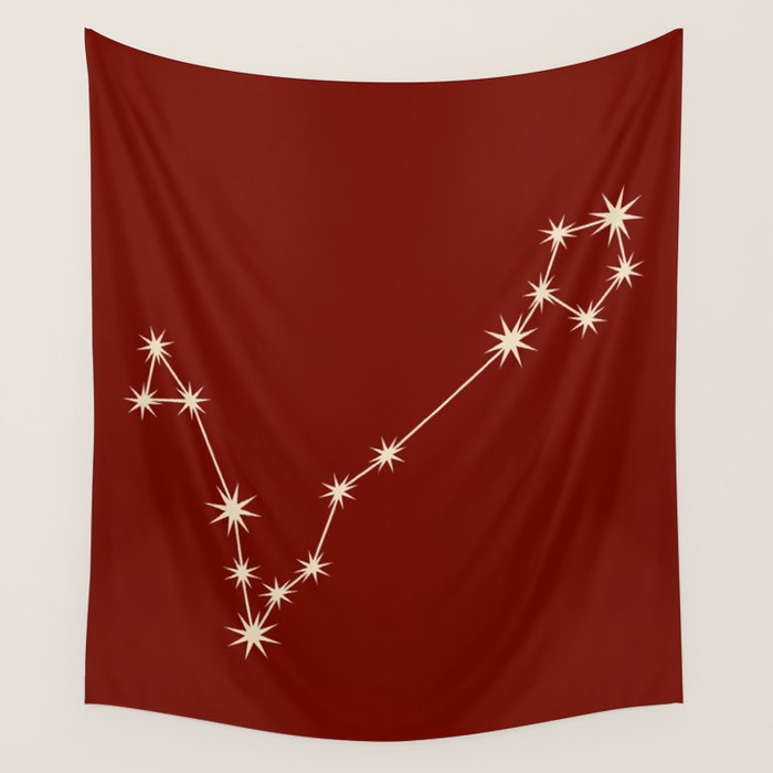 Pisces Zodiac Star Constellation Line Art Ruby Red Wall Tapestry Gallery Image 4