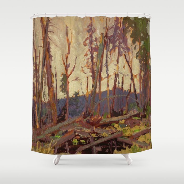 Tom Thomson Burnt Country, Evening 1914 Canadian Landscape Artist Shower Curtain Gallery Image 1