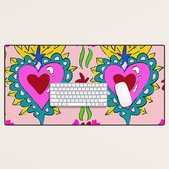 Hot Pink Sacred Hearts Desk Mat Gallery Image 1