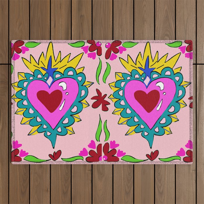 Hot Pink Sacred Hearts Outdoor Rug Gallery Image 1