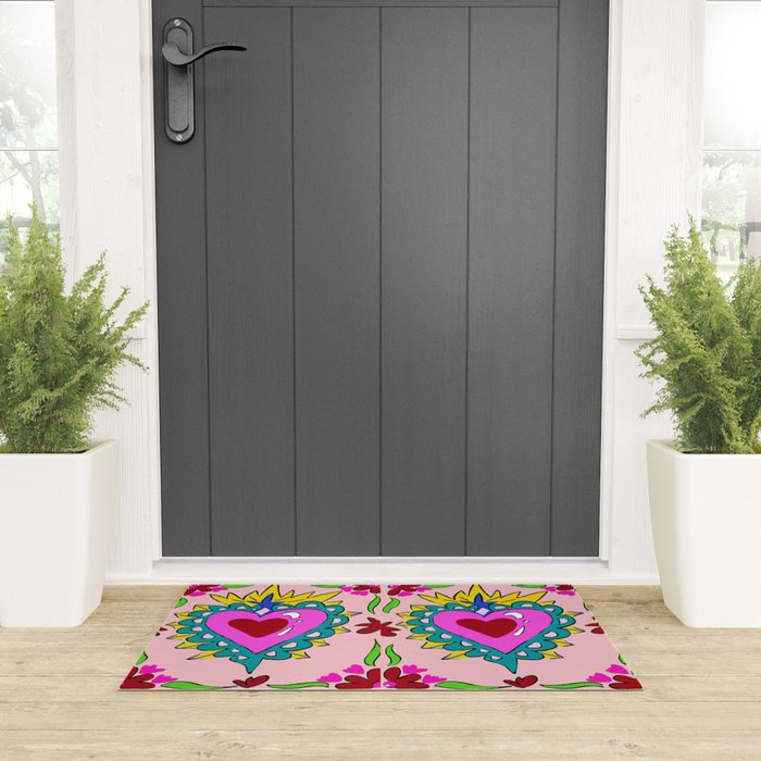 Hot Pink Sacred Hearts Welcome Mat Gallery Image 3
