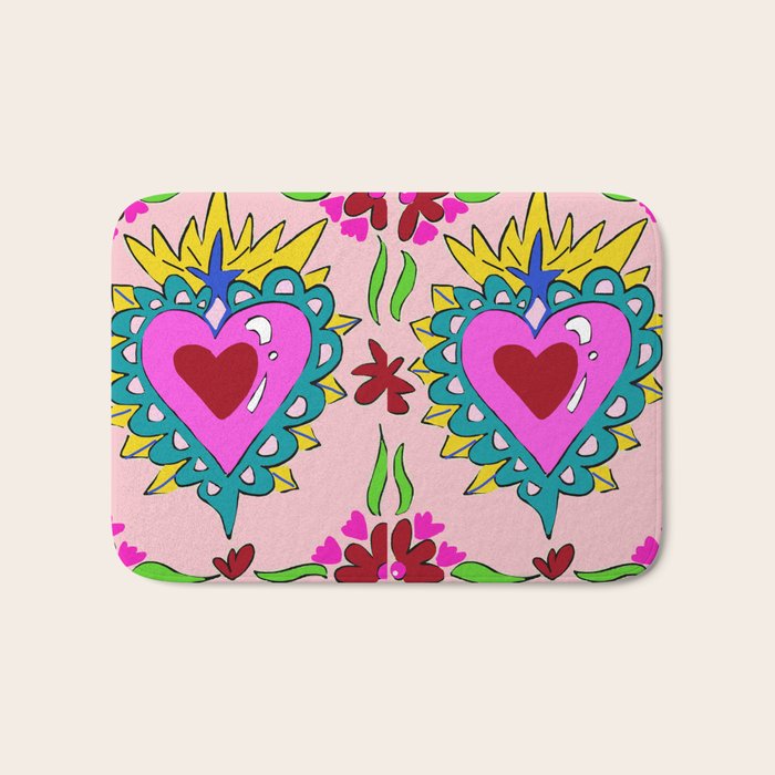 Hot Pink Sacred Hearts Bath Mat Gallery Image 1