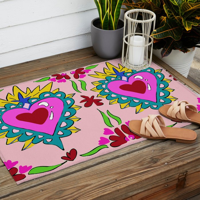 Hot Pink Sacred Hearts Outdoor Rug Gallery Image 2
