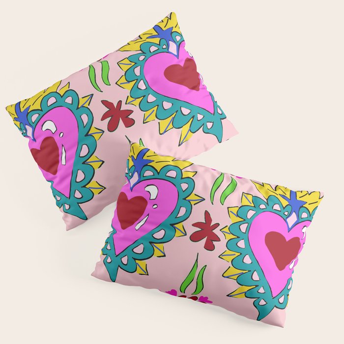 Hot Pink Sacred Hearts Pillow Sham Gallery Image 1