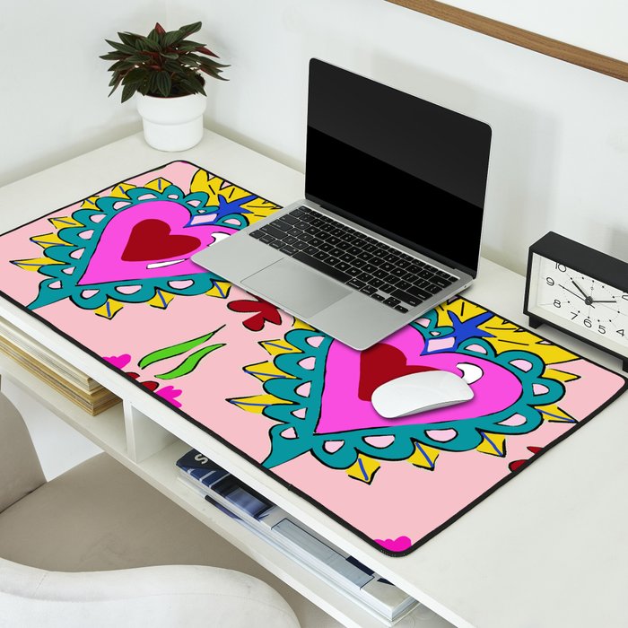 Hot Pink Sacred Hearts Desk Mat Gallery Image 2
