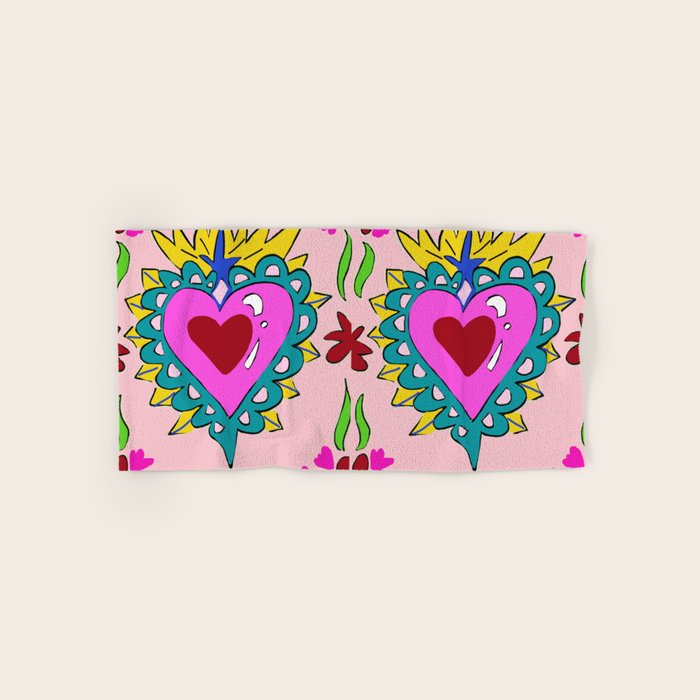 Hot Pink Sacred Hearts Bath Towel Gallery Image 1