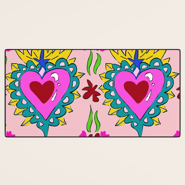 Hot Pink Sacred Hearts Desk Mat Gallery Image 3