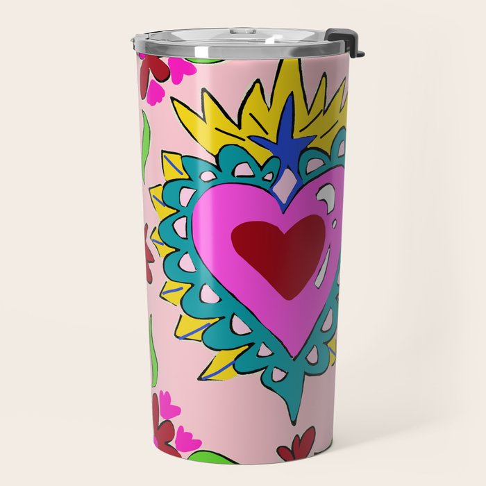 Hot Pink Sacred Hearts Travel Mug Gallery Image 2