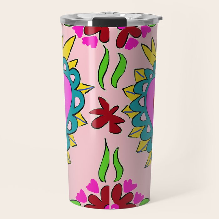 Hot Pink Sacred Hearts Travel Mug Gallery Image 1