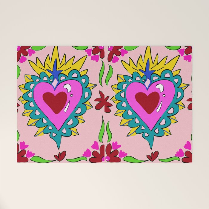 Hot Pink Sacred Hearts Welcome Mat Gallery Image 1