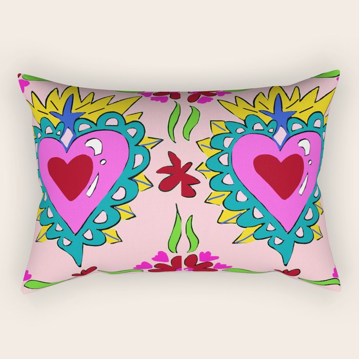 Hot Pink Sacred Hearts Rectangular Pillow Gallery Image 2