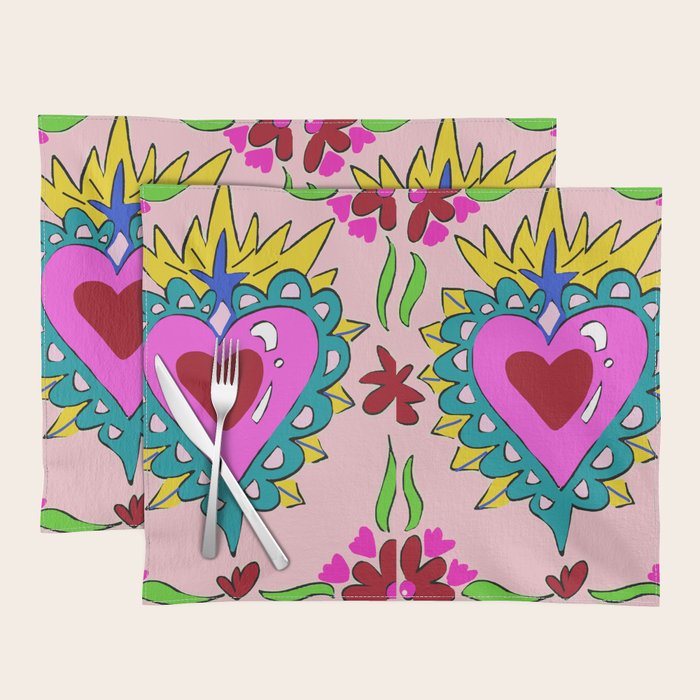 Hot Pink Sacred Hearts Placemat Gallery Image 1