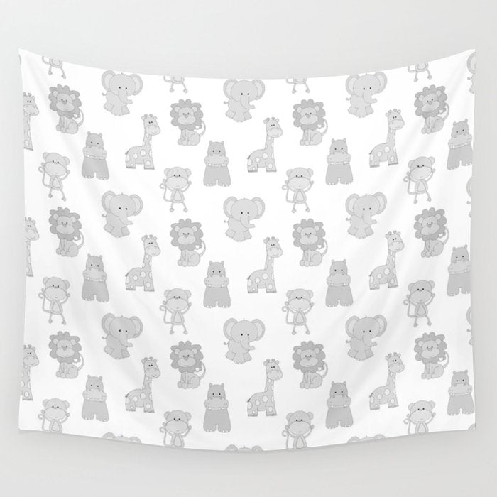 Gray Safari Animals Baby Nursery Wall Tapestry Gallery Image 4