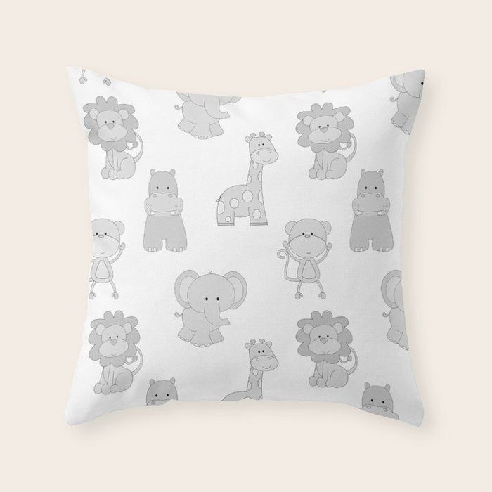 Gray Safari Animals Baby Nursery Throw Pillow Gallery Image 6
