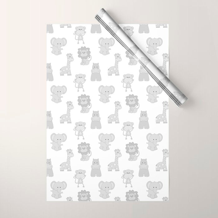 Gray Safari Animals Baby Nursery Wrapping Paper Gallery Image 1