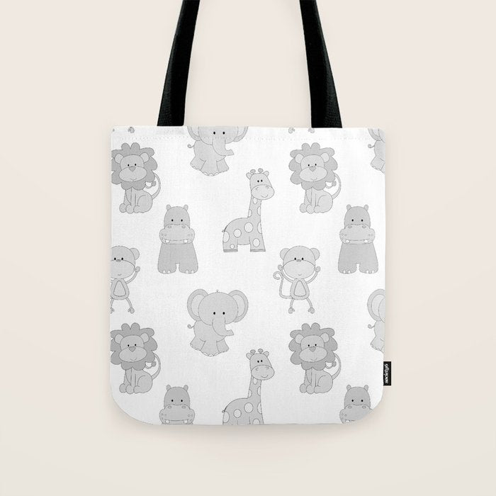 Gray Safari Animals Baby Nursery Tote Bag Gallery Image 1
