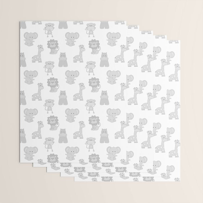 Gray Safari Animals Baby Nursery Wrapping Paper Gallery Image 3
