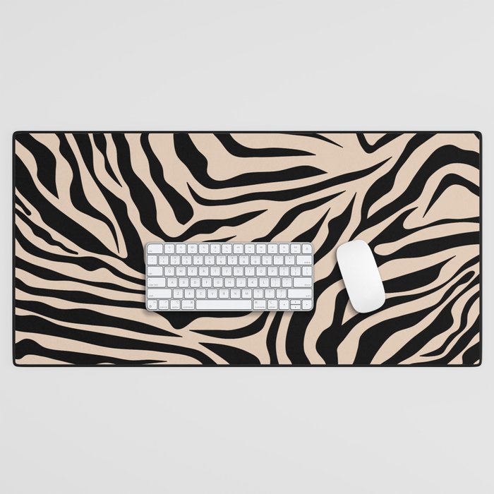 Zebra Print Zebra Stripes Wild Animal Print Zebra Pattern Modern Black And Beige Tan Light Brown Desk Mat Gallery Image 1