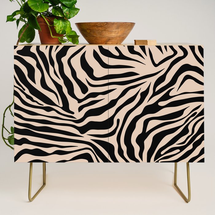Zebra Print Zebra Stripes Wild Animal Print Zebra Pattern Modern Black And Beige Tan Light Brown Credenza Gallery Image 1