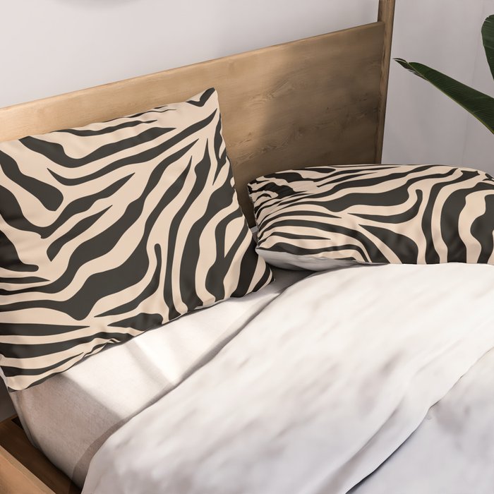 Zebra Print Zebra Stripes Wild Animal Print Zebra Pattern Modern Black And Beige Tan Light Brown Pillow Sham Gallery Image 2
