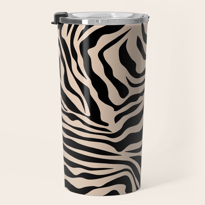Zebra Print Zebra Stripes Wild Animal Print Zebra Pattern Modern Black And Beige Tan Light Brown Travel Mug Gallery Image 3