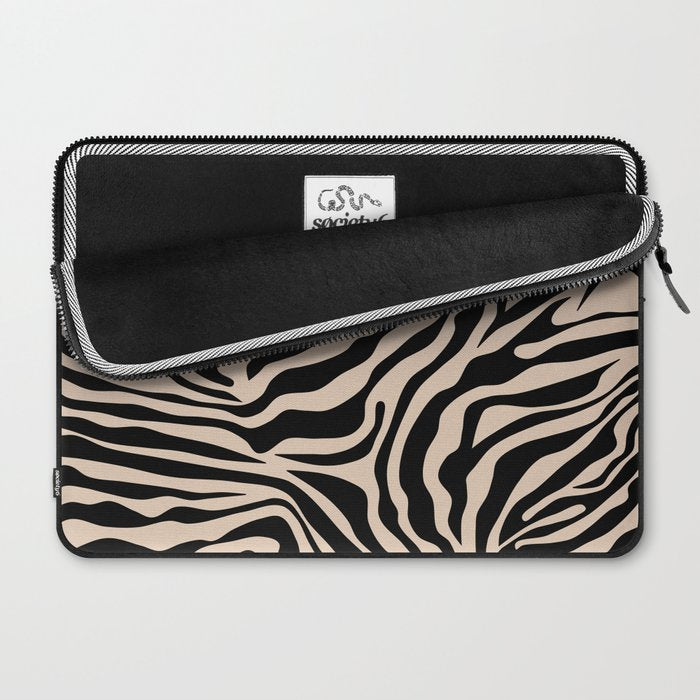 Zebra Print Zebra Stripes Wild Animal Print Zebra Pattern Modern Black And Beige Tan Light Brown Laptop Sleeve Gallery Image 2