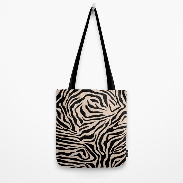 Zebra Print Zebra Stripes Wild Animal Print Zebra Pattern Modern Black And Beige Tan Light Brown Tote Bag Gallery Image 2