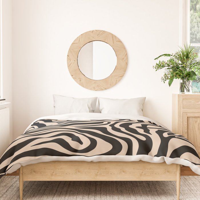 Zebra Print Zebra Stripes Wild Animal Print Zebra Pattern Modern Black And Beige Tan Light Brown Duvet Cover Gallery Image 3