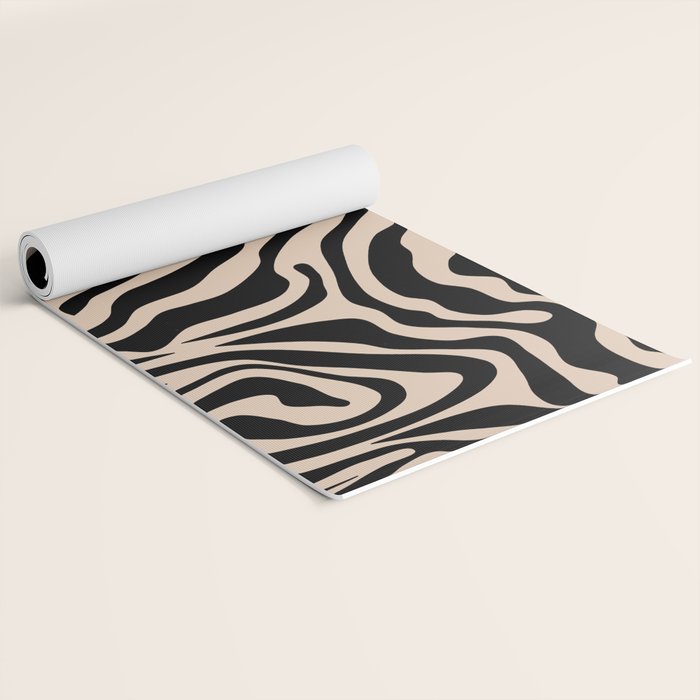 Zebra Print Zebra Stripes Wild Animal Print Zebra Pattern Modern Black And Beige Tan Light Brown Yoga Mat Gallery Image 2