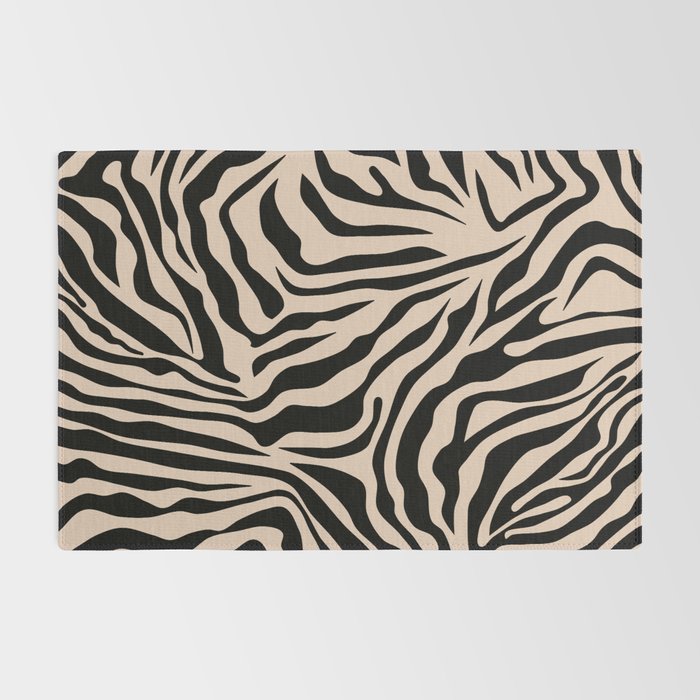 Zebra Print Zebra Stripes Wild Animal Print Zebra Pattern Modern Black And Beige Tan Light Brown Rug Gallery Image 2