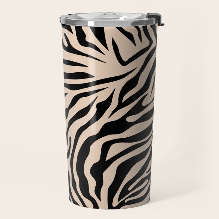 Zebra Print Zebra Stripes Wild Animal Print Zebra Pattern Modern Black And Beige Tan Light Brown Travel Mug Gallery Image 2