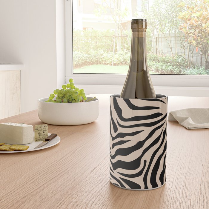 Zebra Print Zebra Stripes Wild Animal Print Zebra Pattern Modern Black And Beige Tan Light Brown Wine Chiller Gallery Image 4