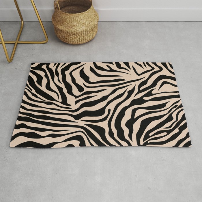 Zebra Print Zebra Stripes Wild Animal Print Zebra Pattern Modern Black And Beige Tan Light Brown Rug Gallery Image 1