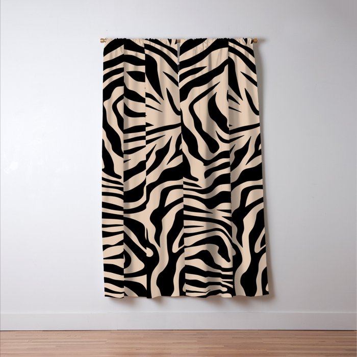 Zebra Print Zebra Stripes Wild Animal Print Zebra Pattern Modern Black And Beige Tan Light Brown Window Curtain Gallery Image 3