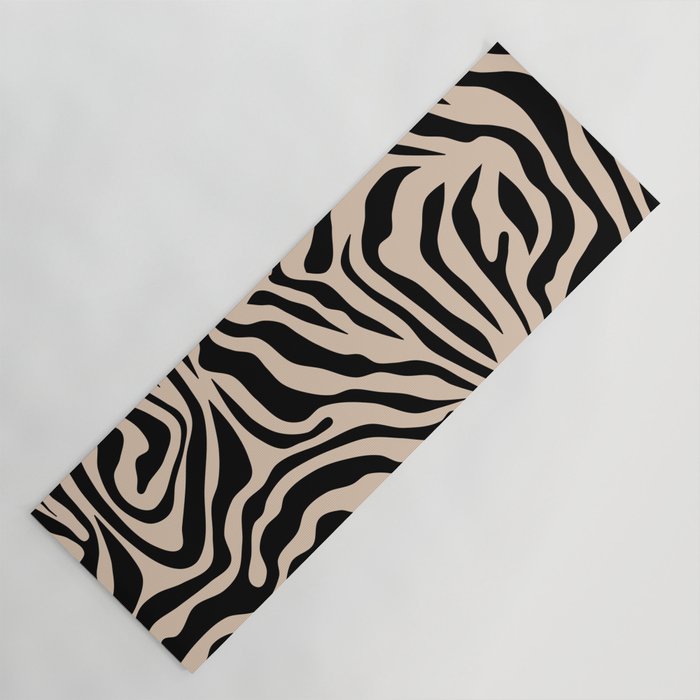 Zebra Print Zebra Stripes Wild Animal Print Zebra Pattern Modern Black And Beige Tan Light Brown Yoga Mat Gallery Image 1