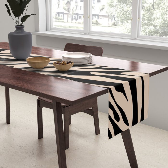 Zebra Print Zebra Stripes Wild Animal Print Zebra Pattern Modern Black And Beige Tan Light Brown Table Runner Gallery Image 2