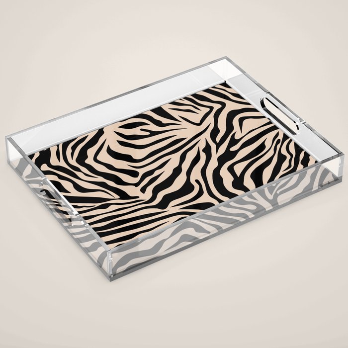Zebra Print Zebra Stripes Wild Animal Print Zebra Pattern Modern Black And Beige Tan Light Brown Acrylic Tray Gallery Image 1