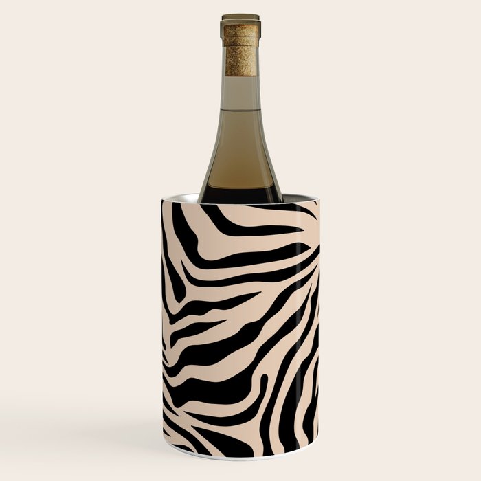 Zebra Print Zebra Stripes Wild Animal Print Zebra Pattern Modern Black And Beige Tan Light Brown Wine Chiller Gallery Image 1