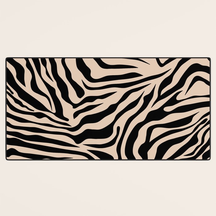 Zebra Print Zebra Stripes Wild Animal Print Zebra Pattern Modern Black And Beige Tan Light Brown Desk Mat Gallery Image 3