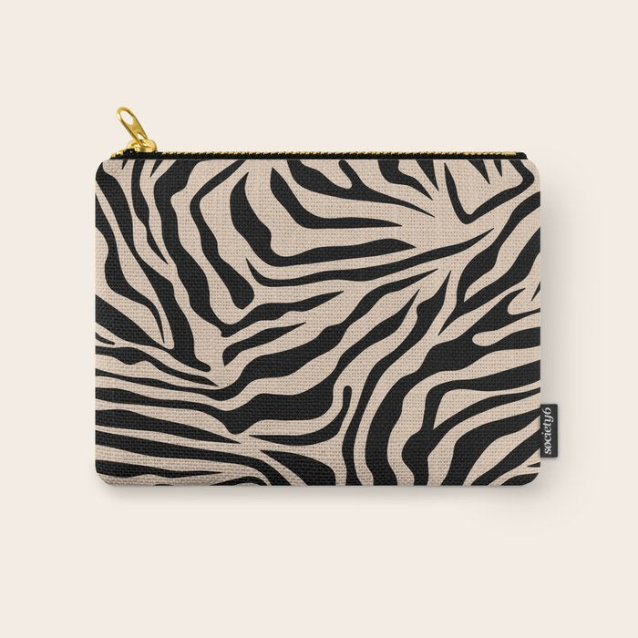 Zebra Print Zebra Stripes Wild Animal Print Zebra Pattern Modern Black And Beige Tan Light Brown Carry All Pouch Gallery Image 1