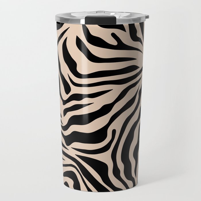 Zebra Print Zebra Stripes Wild Animal Print Zebra Pattern Modern Black And Beige Tan Light Brown Travel Mug Gallery Image 1