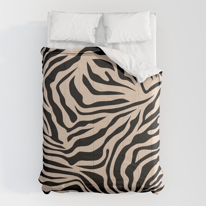 Zebra Print Zebra Stripes Wild Animal Print Zebra Pattern Modern Black And Beige Tan Light Brown Comforter Gallery Image 6
