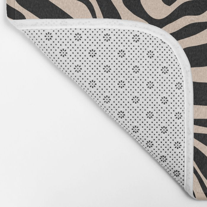 Zebra Print Zebra Stripes Wild Animal Print Zebra Pattern Modern Black And Beige Tan Light Brown Bath Mat Gallery Image 2
