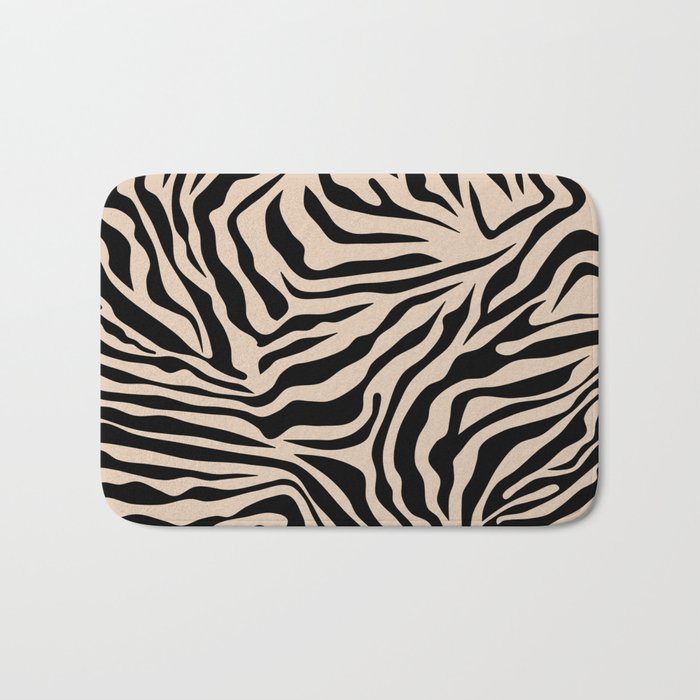 Zebra Print Zebra Stripes Wild Animal Print Zebra Pattern Modern Black And Beige Tan Light Brown Bath Mat Gallery Image 1