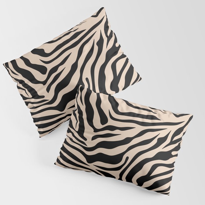 Zebra Print Zebra Stripes Wild Animal Print Zebra Pattern Modern Black And Beige Tan Light Brown Pillow Sham Gallery Image 3