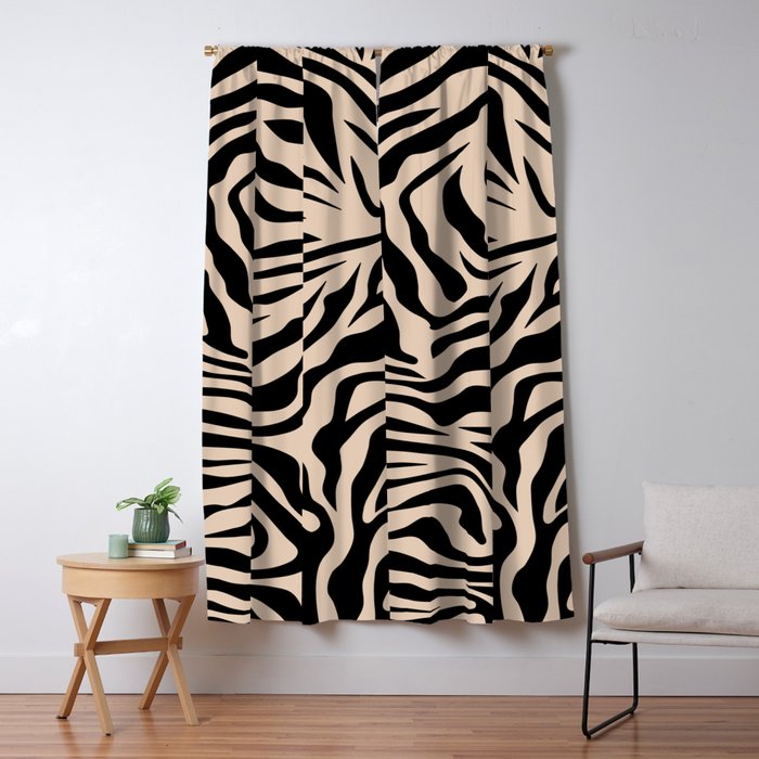 Zebra Print Zebra Stripes Wild Animal Print Zebra Pattern Modern Black And Beige Tan Light Brown Window Curtain Gallery Image 5