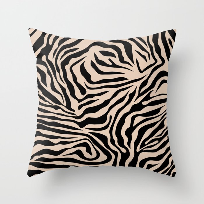 Zebra Print Zebra Stripes Wild Animal Print Zebra Pattern Modern Black And Beige Tan Light Brown Throw Pillow Gallery Image 6