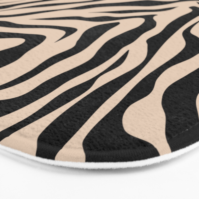 Zebra Print Zebra Stripes Wild Animal Print Zebra Pattern Modern Black And Beige Tan Light Brown Bath Mat Gallery Image 3