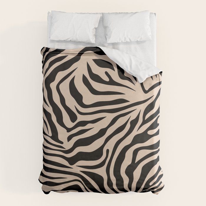 Zebra Print Zebra Stripes Wild Animal Print Zebra Pattern Modern Black And Beige Tan Light Brown Duvet Cover Gallery Image 1