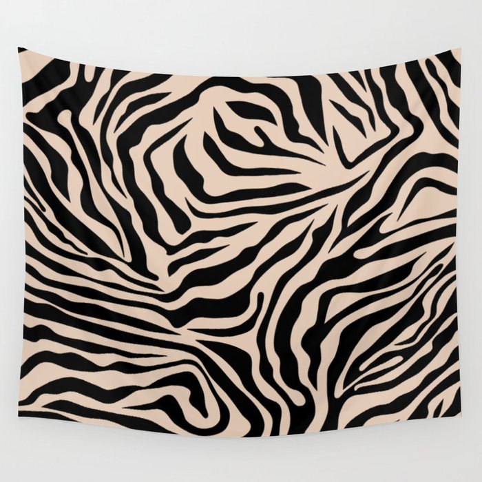 Zebra Print Zebra Stripes Wild Animal Print Zebra Pattern Modern Black And Beige Tan Light Brown Wall Tapestry Gallery Image 1